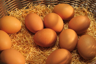 Close-up of eggs in basket