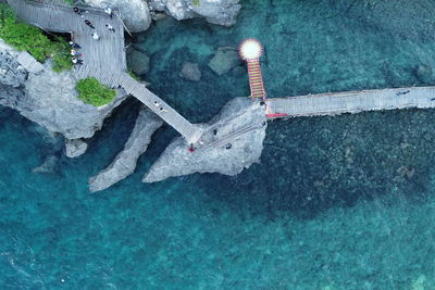 High angle view of swimming in sea