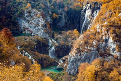 Autumn landscape with amazing waterfalls at plitvice lakes national park in croatia