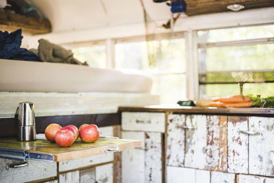 Fresh apples on table in motor home