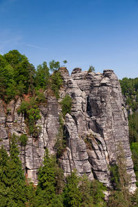 Low angle view of rock formations against sky