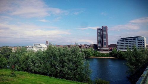 View of city against cloudy sky