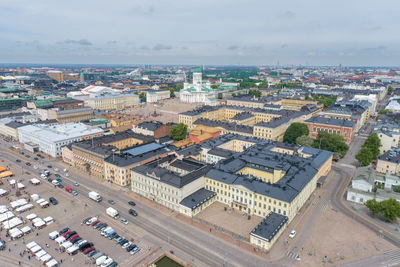 Helsinki market square and cathedral square in background. finland.