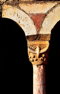 Low angle view of carvings on wall