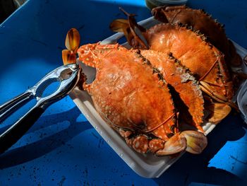 High angle view of food on table