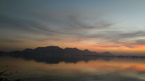 Scenic view of lake against sky during sunset