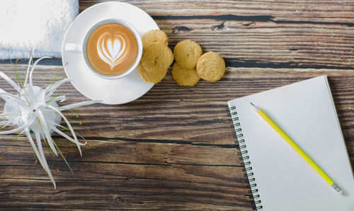 High angle view of coffee on table