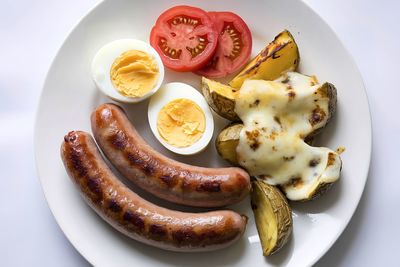 High angle view of food in plate