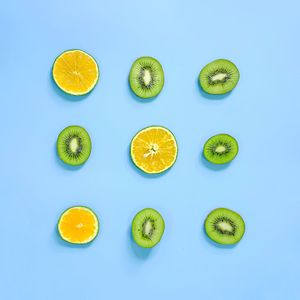 Directly above shot of fruits on white background