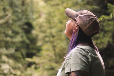 Rear view of woman wearing hat