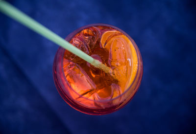 High angle view of drink on table