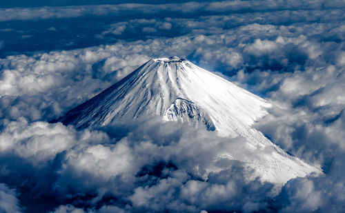 Aerial view of snowcapped mountains against sky