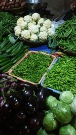 High angle view of vegetables for sale in market