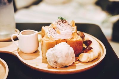 Close-up of dessert in plate on table