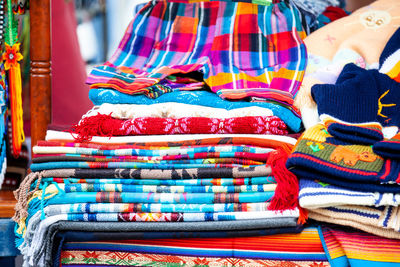 Street sale of cold weather clothing made in wool at caldas square in the center  of popayan