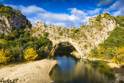 Natural arch over the river at pont d'arc in ardeche in france