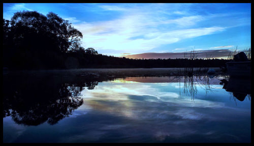 Reflection of trees in calm lake