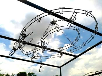 Low angle view of barbed wire against sky