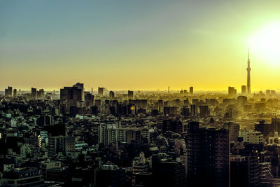 View of cityscape at sunset