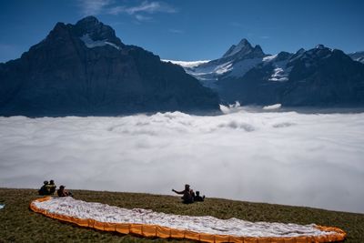 Scenic view of snowcapped mountains against sky