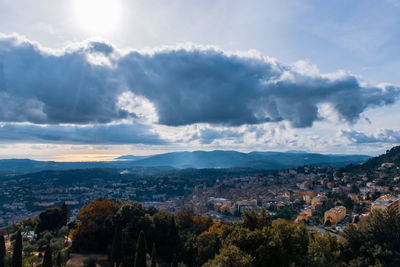 Aerial view of townscape against sky