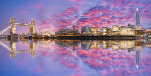 Reflection of illuminated buildings in water