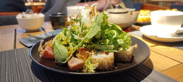 Close-up of food served in plate