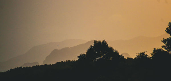 Silhouette trees against sky during sunset