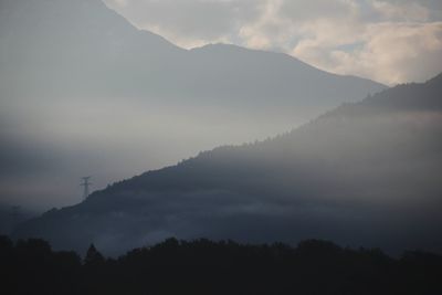 Scenic view of mountains against cloudy sky