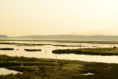 Scenic view of lake against clear sky