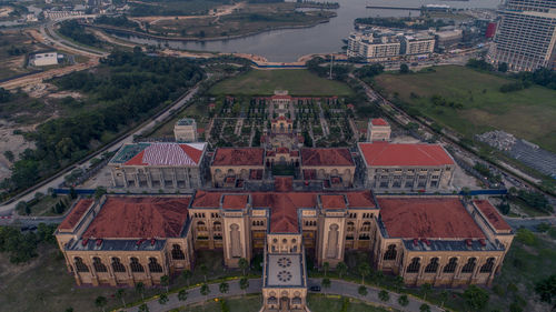 High angle view of buildings in city