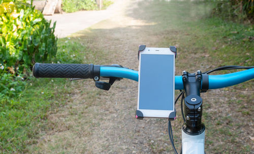 High angle view of camera on field
