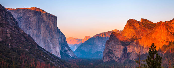 Panoramic view of mountains at sunset