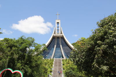 Low angle view of temple tower against sky