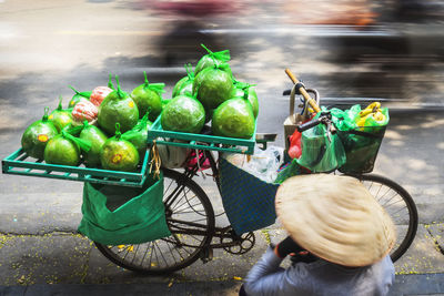 Various fruits in basket on street