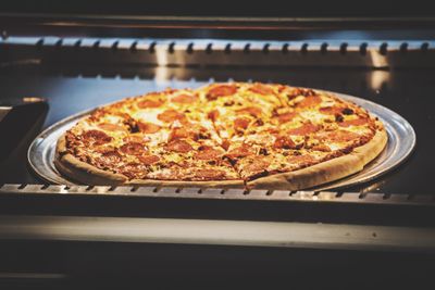 Close-up of pizza on table