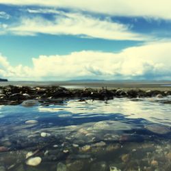 Scenic view of sea against cloudy sky