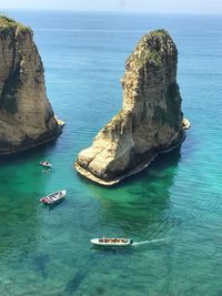 High angle view of rock formation in sea