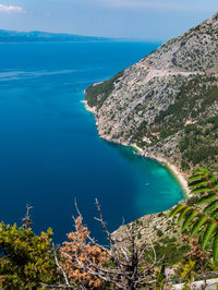 Scenic view of sea and mountains against sky