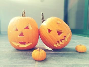 Jack o lanterns on floor during halloween