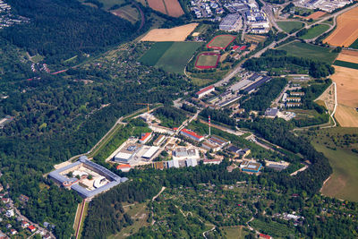 High angle view of buildings in city