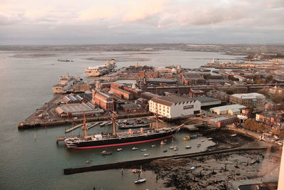 Aerial view of the harbour of portsmouth, hampshire, southern england