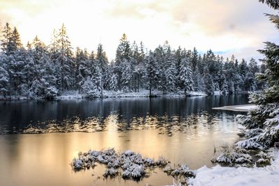 Scenic view of lake against sky during winter