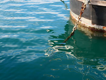 High angle view of ropes in sea