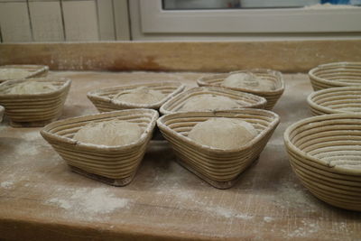 Close-up of wicker basket on table