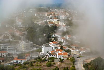 High angle view of buildings in city