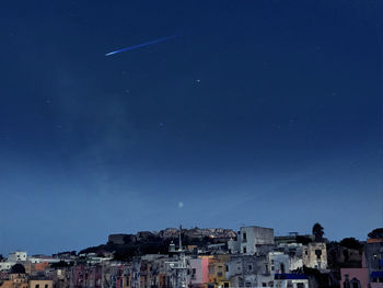 Aerial view of townscape against sky at night