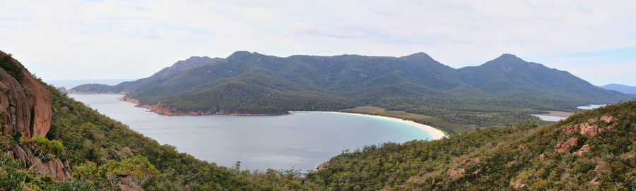 Scenic view of mountains against cloudy sky