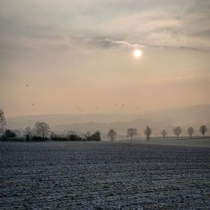 Scenic view of landscape against sky during sunset