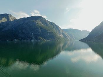 Scenic view of mountains and lake against sky